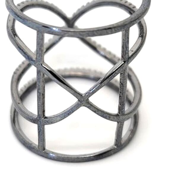 Micro-pave set round CZ in Black Rhodium on Sterling Silver Unity Ring - Picture 8 of 10